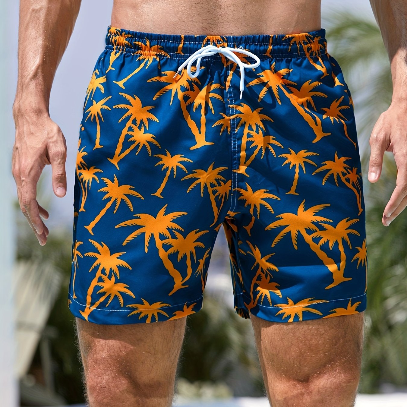 Men's Coconut Tree Beach Shorts Quick Drying Drawstring Sports Shorts