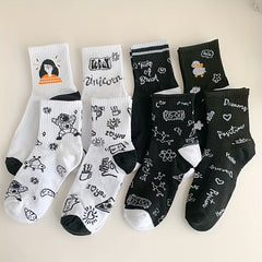8 Pairs Cute Cartoon Print Comfy College Style Women's Socks