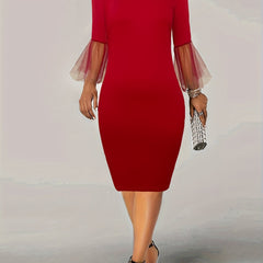 Mesh Sleeve Round Neck Formal Dress