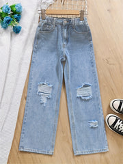 Girls Ripped Denim Pants Comfortable Jeans For Sports Kids