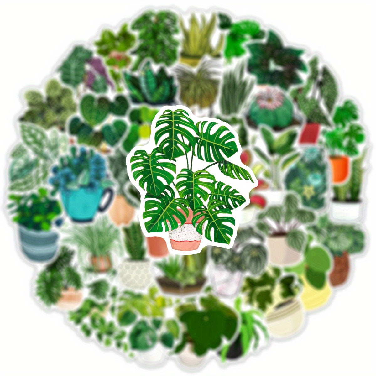 50pcs Green Plant Potted Graffiti Waterproof Stickers DIY Creative Toys