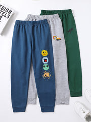 Boys Cartoon Sweatpants Set with Sun Car and Dinosaur Print