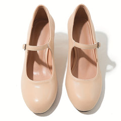 Women's Faux Leather Pumps Ankle Strap Round Toe Shoes