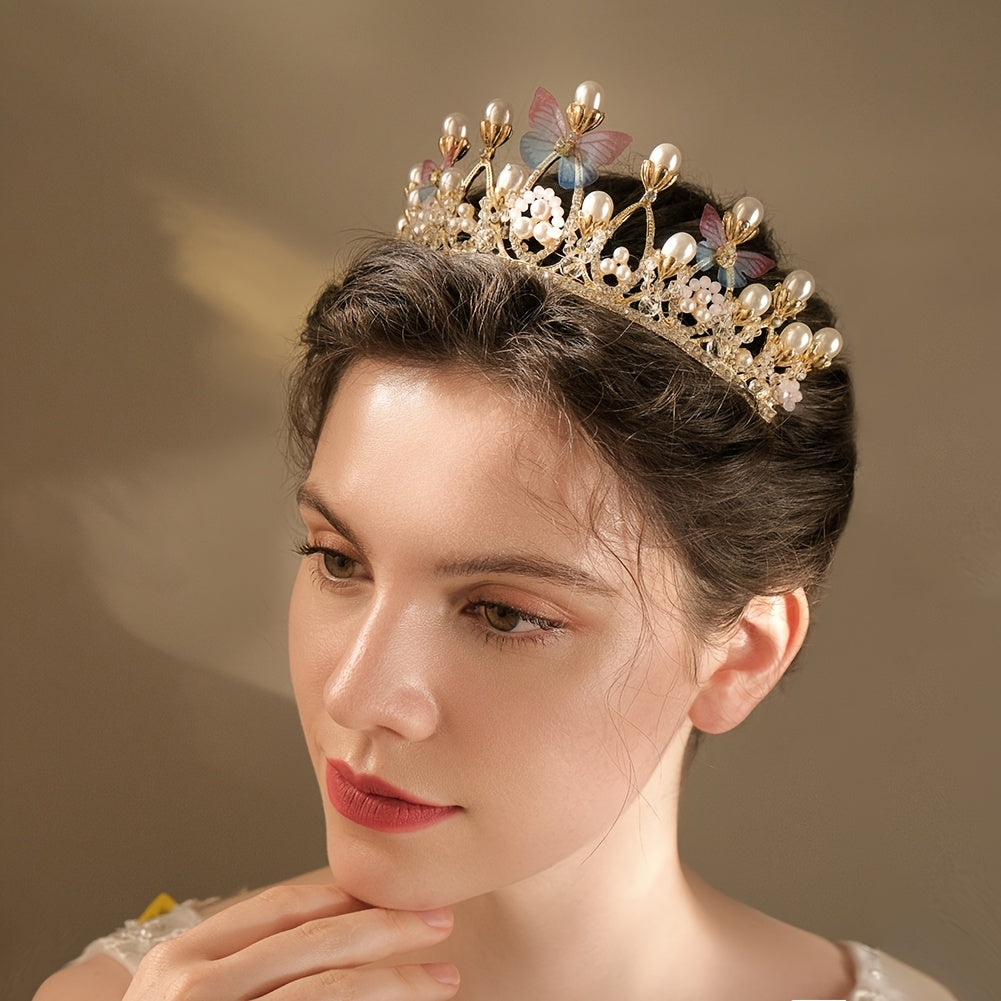 Pearl Butterfly Crown Headband Party Favor Princess Tiara Wedding Cosplay