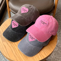 Pink Heart Patch Baseball Cap Vintage Washed Distressed Sun Hat
