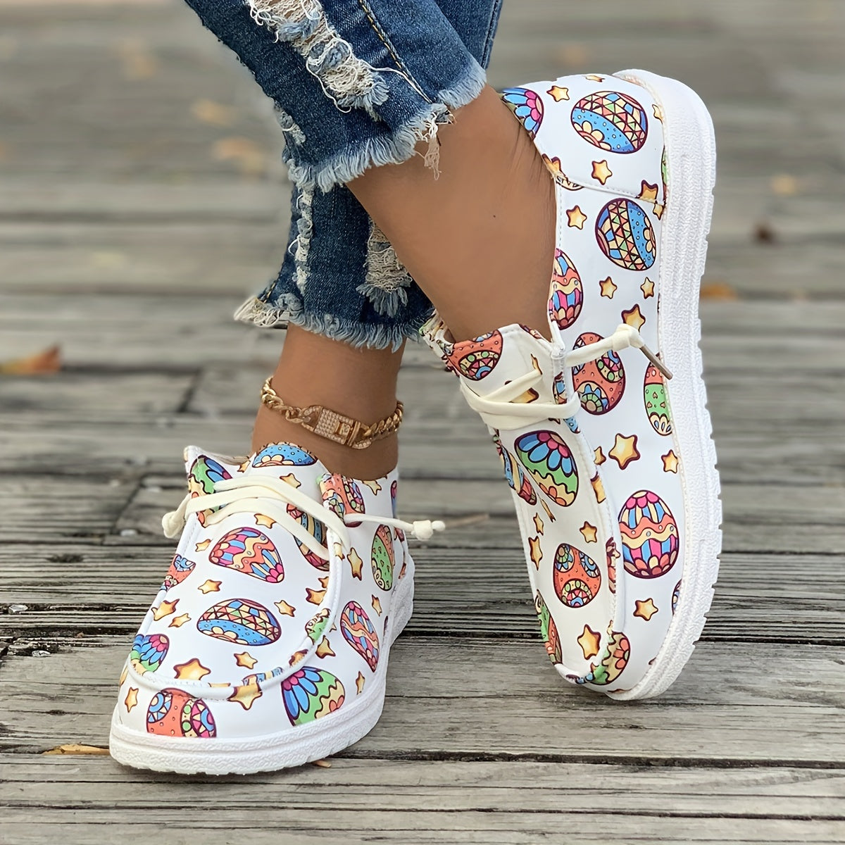 Colorful Pattern Flat Skate Shoes Casual Breathable Non Slip Sneakers