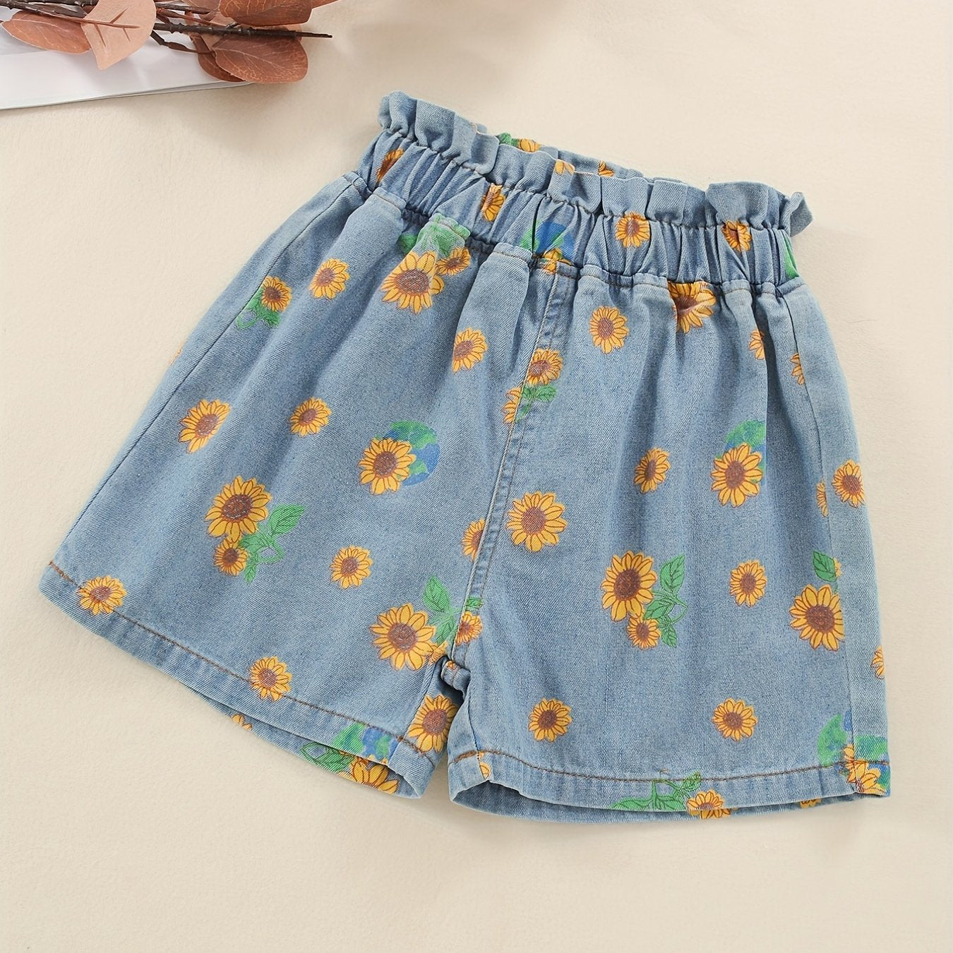 Girls Sunflower Graphic Casual Denim Shorts Kids Summer Clothes