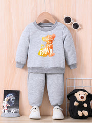 Baby Lion Print Long Sleeve Sweatshirt Trousers Set I'M ON MY RAWR