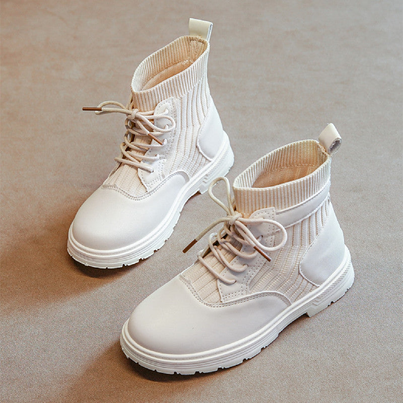 Girls Lace Up High Socks Boots Soft Sole Anti Slip Shoes