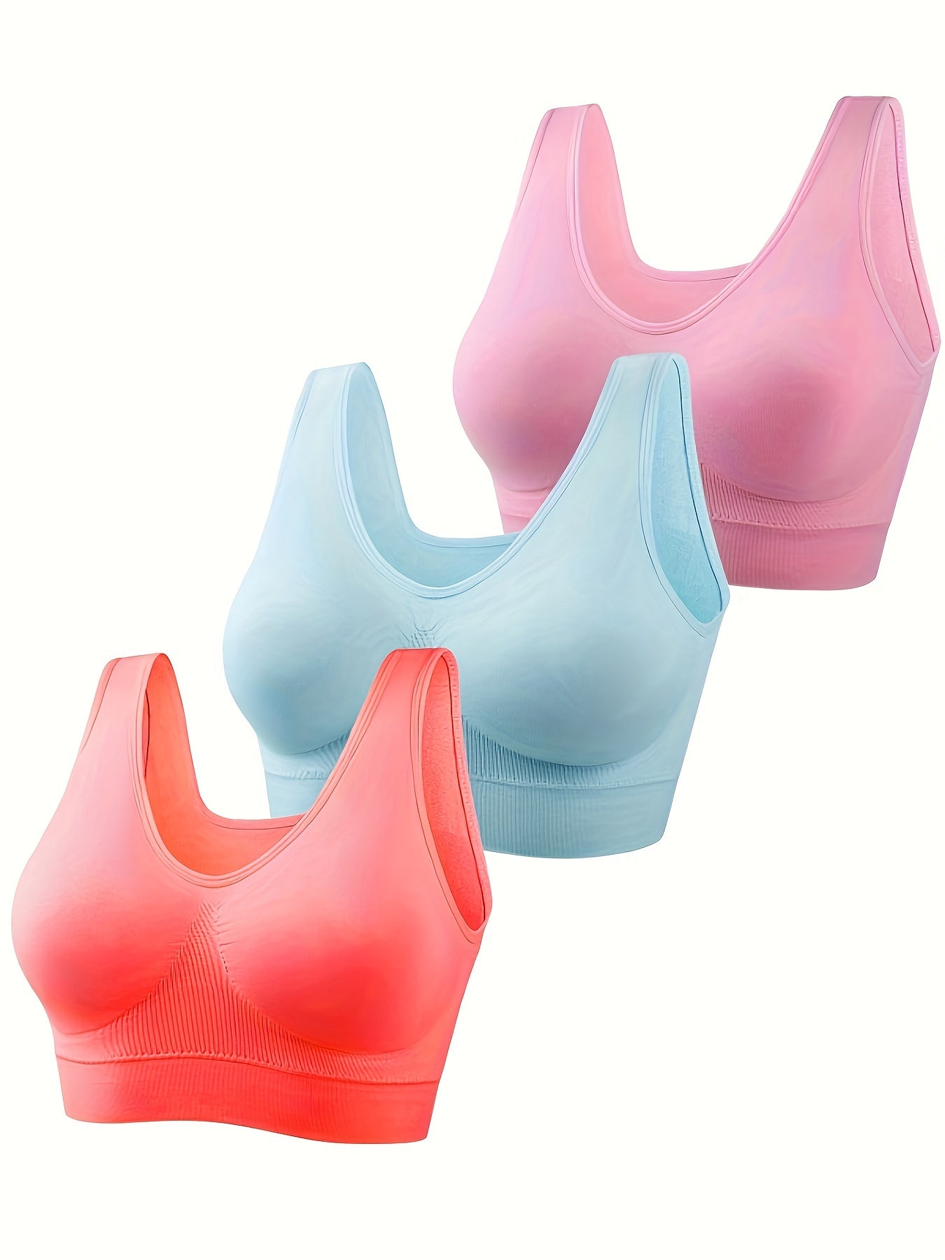 3pcs Wireless Seamless Sports Bras - Comfy & Breathable