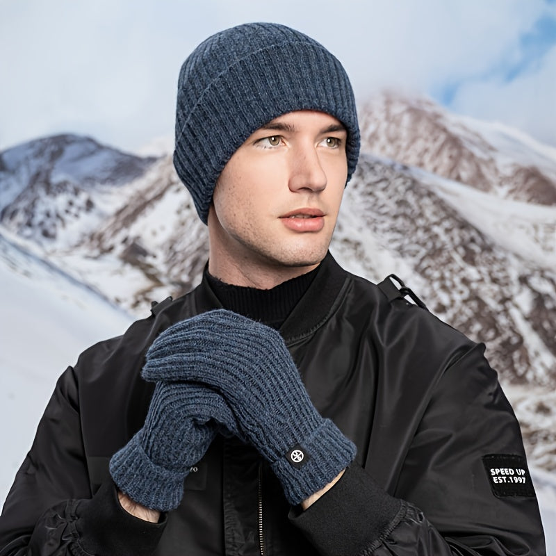 Striped Wool Knitted Hat And Gloves Set