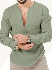 Men's V Neck Breathable Long Sleeve Beach Shirt