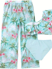 Girls Coconut Tree & Flower Print Swimwear Set