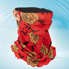 Classic Rose Print Scarf Red Ruffles Thin Breathable Gauze Neck Gaiter