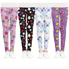 Girls Crown Stars Bow and Fish Scales Athletic Leggings