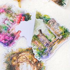 Vintage Garden Washi Stickers Pack - Flower Gate Stickers - Large Size