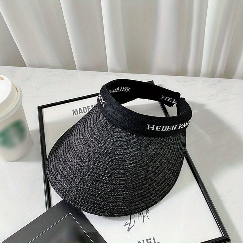 Straw Ponytail Visor Hat Wide Brim UV Protection Sun Hat