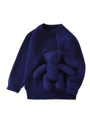 Boys Pullover Sweaters Kids Toddlers Long Sleeve Knit Bear Decor Sweaters