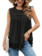 Lace Ruched Tank Top Crew Neck Sleeveless Summer Top