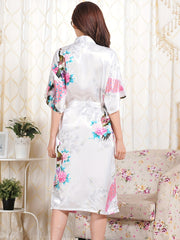 Floral Print Satin Night Robe Short Sleeve Robe