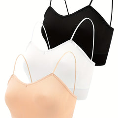 3pcs V Neck Backless Crop Top Women's Lingerie