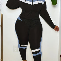 Colorblock Hooded Coat & Leggings Set