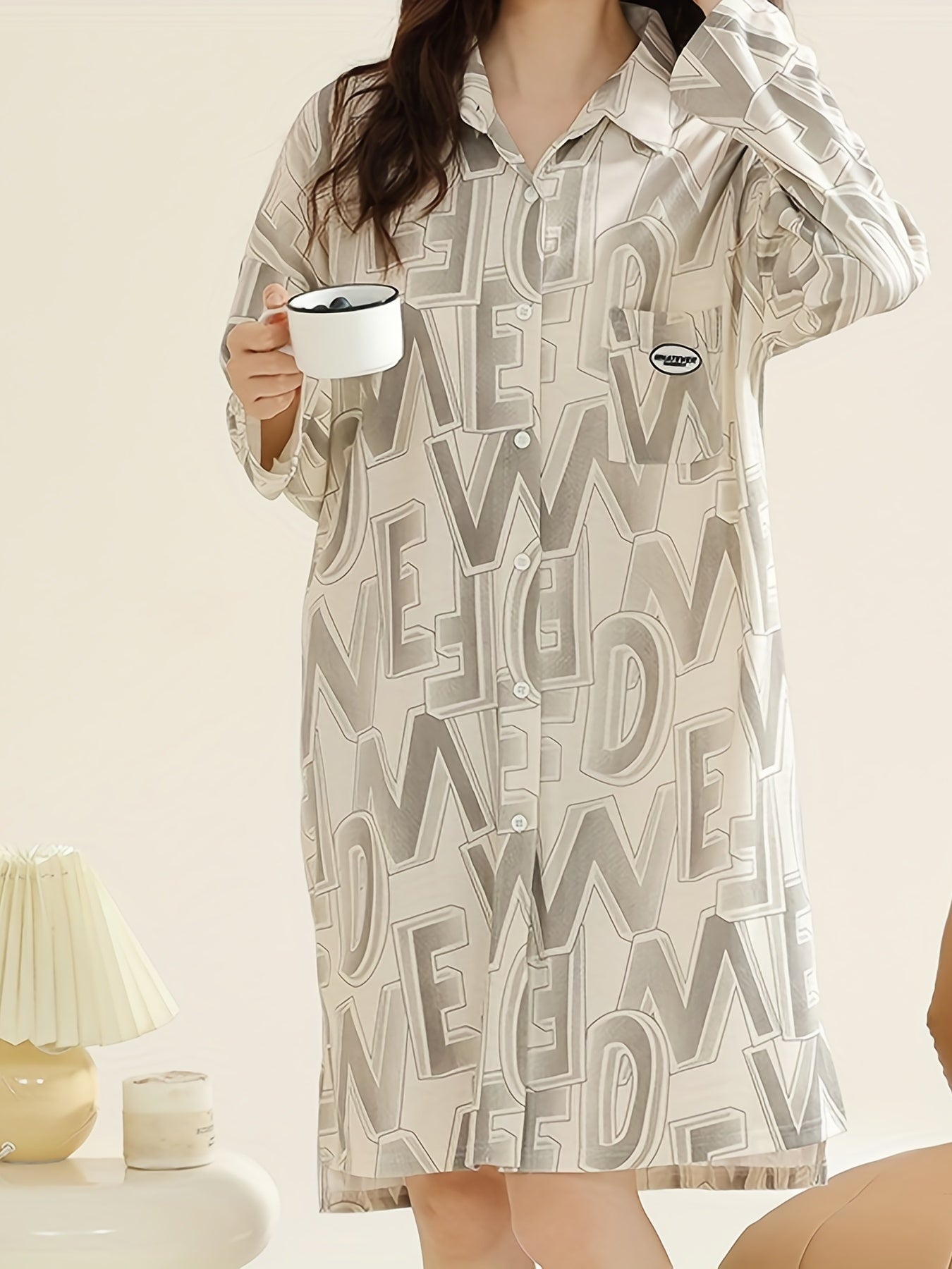 NightDress Casual Long Sleeve Pajama Dress Women's Sleepwear