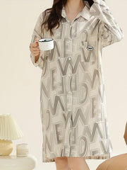 NightDress Casual Long Sleeve Pajama Dress Women's Sleepwear