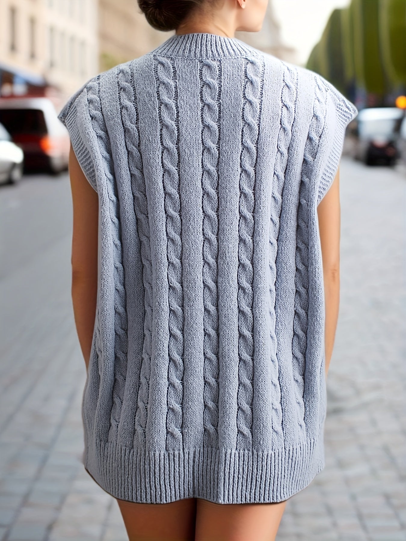 Casual Sweater Vest Women's Solid Cable V Neck Knit Vest