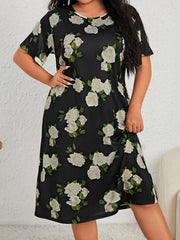 Nightdress Women's Plus Floral Print Short Sleeve Tee Sleep Dress