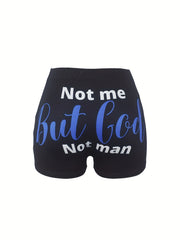 Colorblock Letter Skinny Shorts for Women