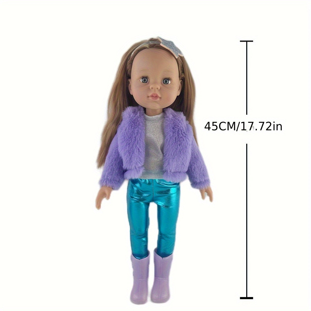 18" Doll with Accessories, Fun Water & Poop Functions, Purple Jacket & Shoes