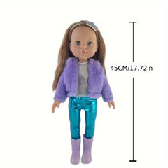 18" Doll with Accessories, Fun Water & Poop Functions, Purple Jacket & Shoes