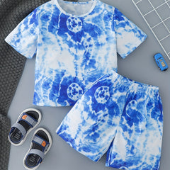 2pcs Boys Teen Casual Tie Dye T shirt & Shorts Set for Summer