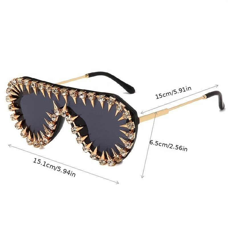 Flat Top Shield Sunglasses Tinted Lens Rivet & Rhinestone Decor UV400