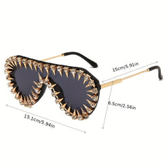 Flat Top Shield Sunglasses Tinted Lens Rivet & Rhinestone Decor UV400