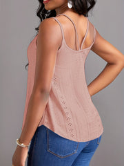 Eyelet Solid Cami Top Sexy Scoop Neck Summer Sleeveless Top