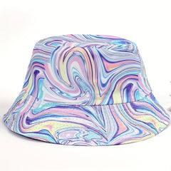 Purple Tie Dye Print Bucket Hat Lightweight Sunshade Fish