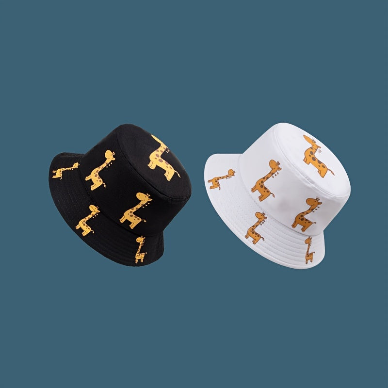 Kids Giraffe Print Bucket Hat Wide Brim Sunshade Cap