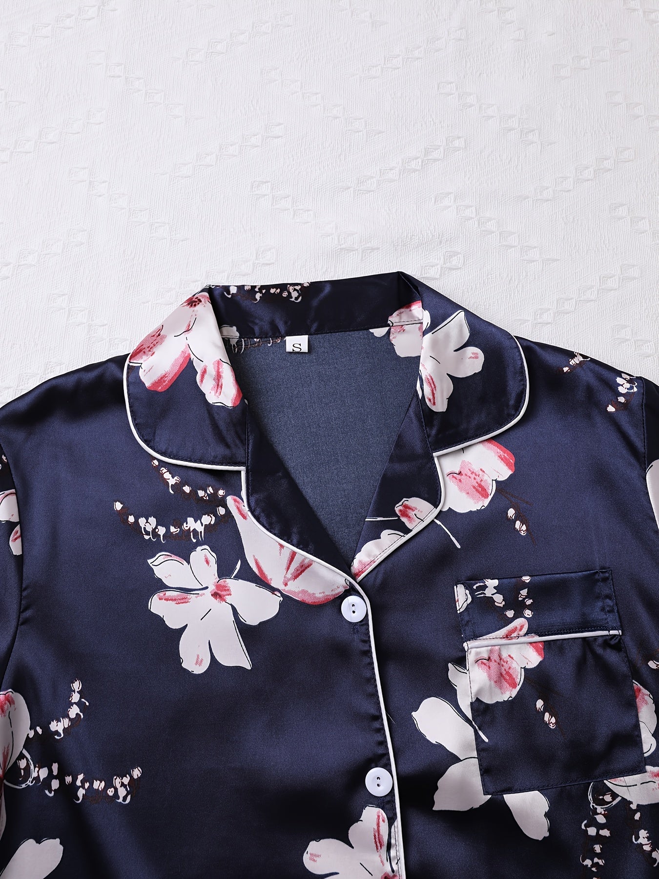 Floral Print Pajama Set Long Sleeve Lapel Buttons Top & Elastic Waistband Pants