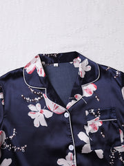 Floral Print Pajama Set Long Sleeve Lapel Buttons Top & Elastic Waistband Pants