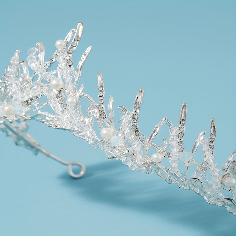 Silvery Crystal Headband Faux Pearl Hair Band Tiara Wedding Accessories