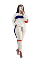 Contrast Panel Long Sleeve Sweatshirt & Sweatpants Set Plus Size