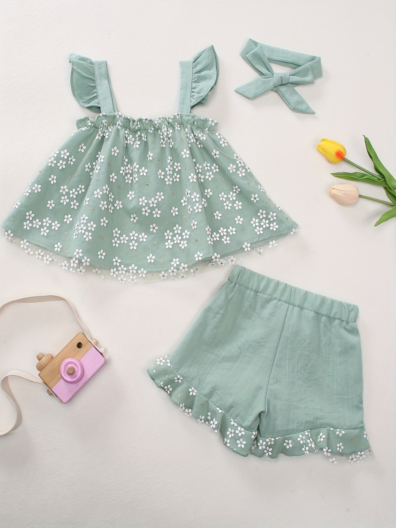 Baby Girls 2 Piece Flower Print Cami Top & Shorts
