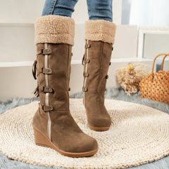 Women's Plush Knee High Boots Lace Up Thermal Shoes
