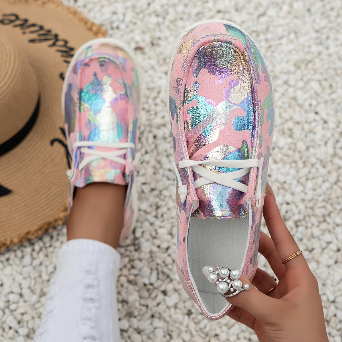 Casual Colorful Graffiti Slip On Low Top Loafer Shoes for Girls