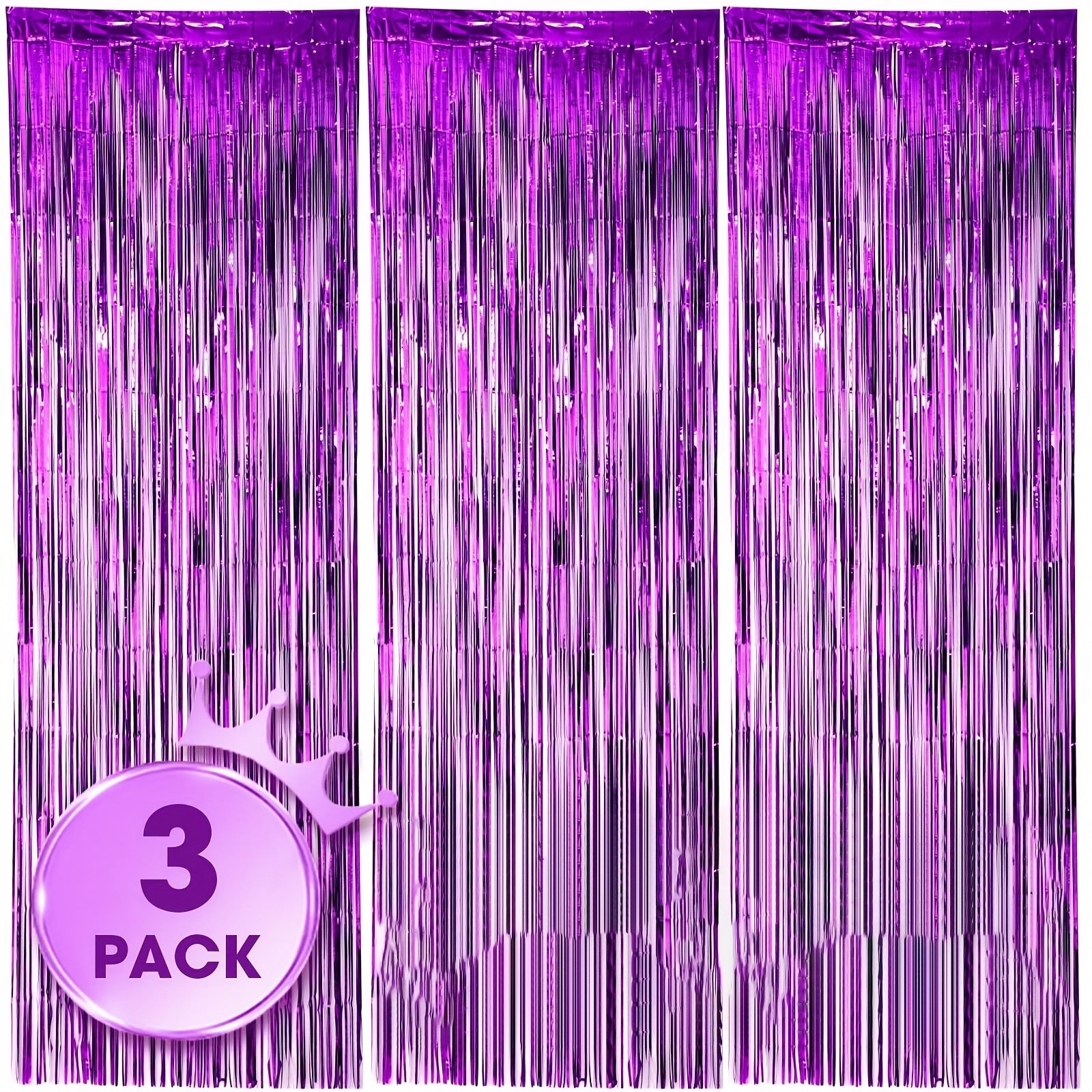 3pcs Purple Foil Fringe Backdrop Curtains