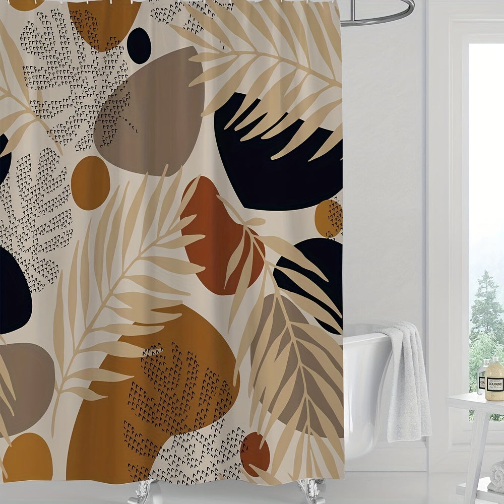 Geometric Leaf Shower Curtain Set with Hooks & Rug