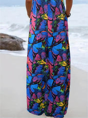 Butterfly Print Wide Leg Jumpsuit Casual Backless Jumpsuit