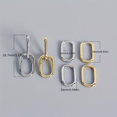 Golden Silvery Square Link Chain Dangle Earrings